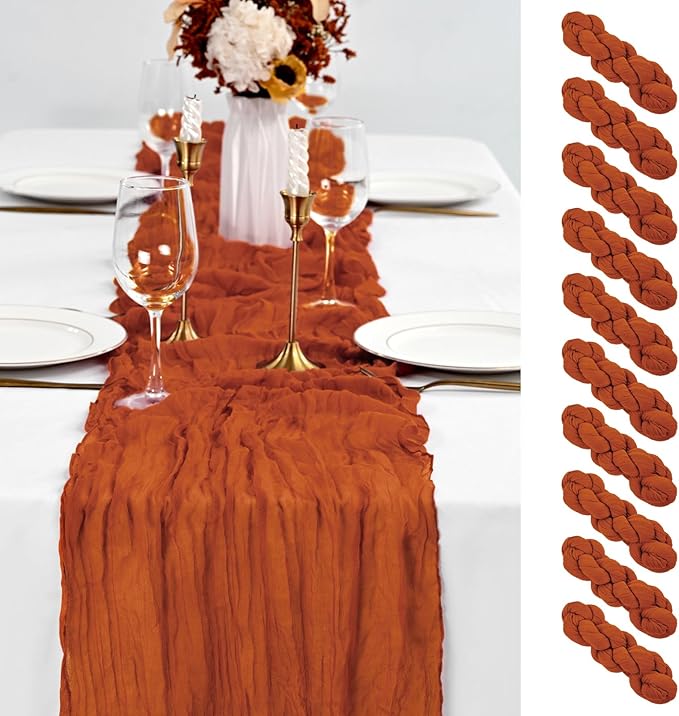 10 Pack Terracotta Table Runner 10Ft Cheesecloth Table Runner Boho Gauze Cheese Cloth Table Runners Romantic Long Sheer Fabric Table Runners for Wedding Party Bridal Shower