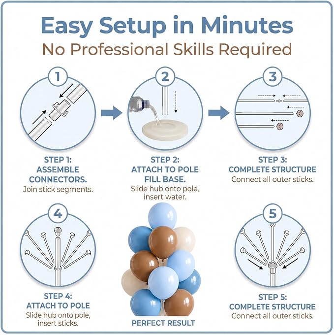 Balloon Column Stand Kit Set of 2 Included-Retro Ice Mist Macaron Balloon Sticks with Base&Pole,Backdrop Decoration for Metallic Chrome Wedding, Baby Shower,Birthday,Anniversary Party（denim brown）