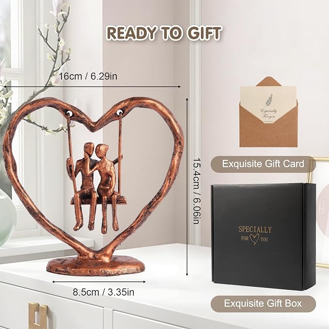 Copper/7th/Bronze Anniversary Wedding Gifts for Wife/Her/Him/Couple,Valentine's Day/Birthday/Wedding Gifts,Heart Sculpture/Figurine,Handcrafted Antique Bronze Metal Couple Statue Decor