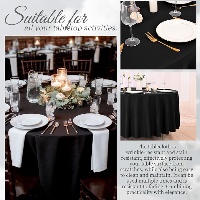 Pesonlook 10 Pack Black Round Tablecloth 108 Inch, Waterproof Polyester Fabric Table Cloth for Round Tables, Stain Wrinkle Resistant Tablecloths Washable Table Cover for Wedding Dining Party Banquet