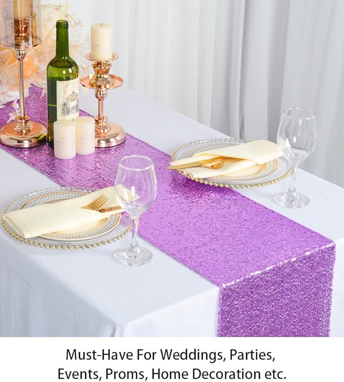 ShinyBeauty Lavender Table Runners Pack of 2 Sequin Table Runners 12inx108in Lavender Sequin Runner -1107