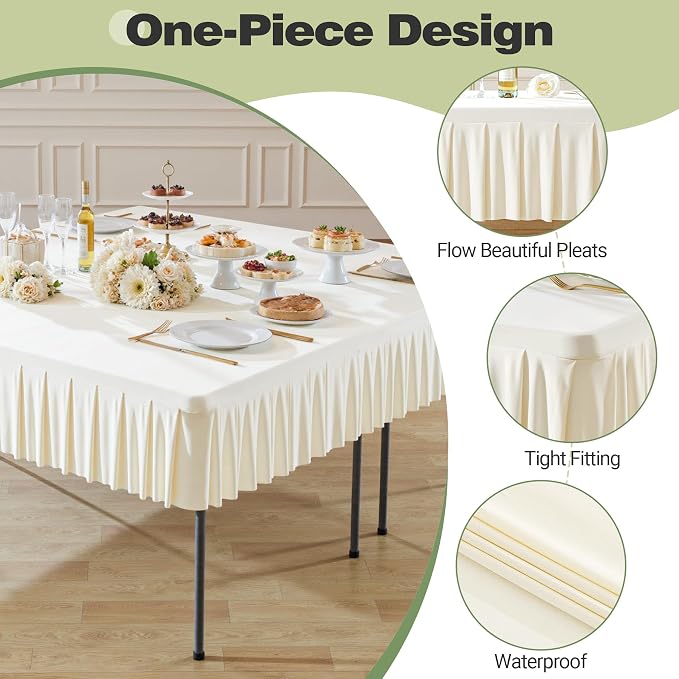 Shillance 48x48 Inch Ivory Spandex Square Tablecloth,Wrinkle Free Ivory Fitted Table Cloth for Square Tables,Washable Pleated Table Cover for Wedding Birthday Cocktail Party Buffet Dinner Camping