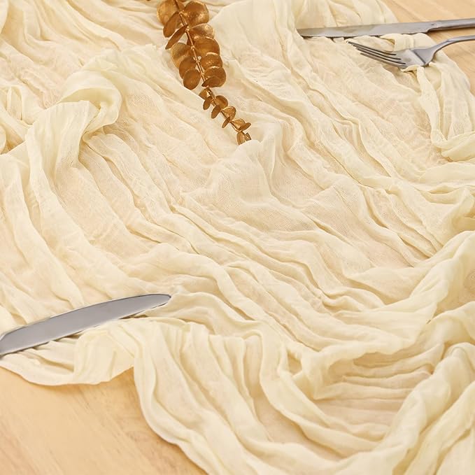 12 Pack Ivory Cream Cheesecloth Table Runner 120 Inch 10FT Cheese Cloth Runners for Wedding Decoration, Banquet, Boho Decor