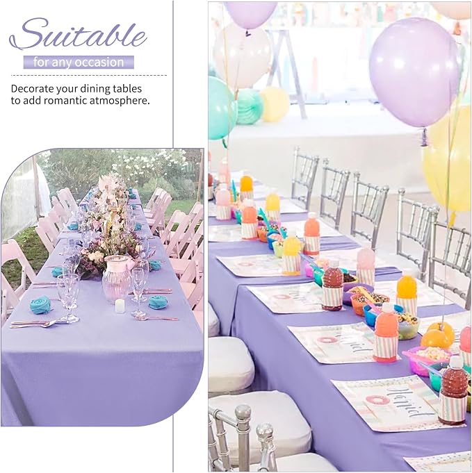 Showgeous 4 Pack Lavender Rectangle Tablecloth 60 x 102 Inch, Wrinkle Resistant Washable Polyester Table Cover for Wedding Dining Table Buffet Parties and Camping
