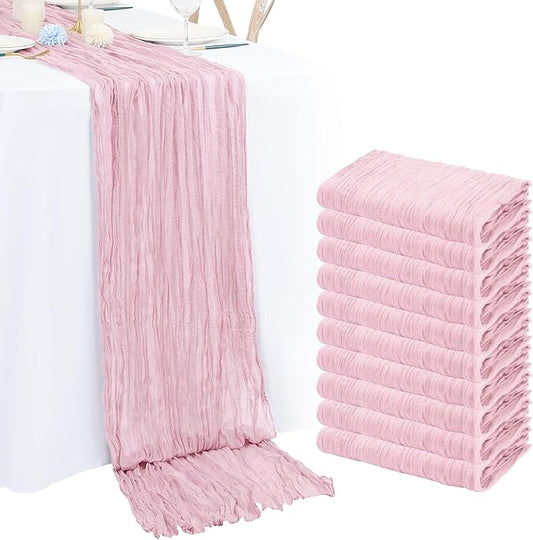 10 Pack Light Pink Cheesecloth Table Runner 10FT Boho Romantic Gauze Table Runner 20 x 120 Inch Rustic Sheer Runner for Wedding Party Bridal Shower Thanksgiving Christmas Decoration