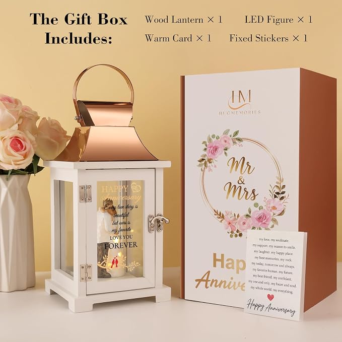 Happy Anniversary Gifts for Men, Women, Anniversary Lantern with Couple Hand-Painted Figure, Anniversary Gift for Couple, Him, Her, Wife, Husband, 1st, 5th, 10th, 25th, 50th Anniversary