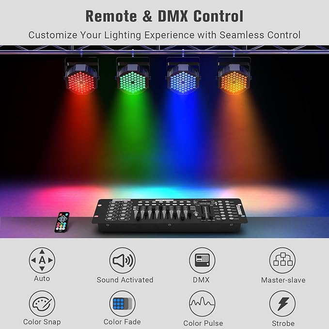 90W RGB LED Par Lights: 60 LEDs Dimmable Stage Lighting - Remote & DMX Control - Sound Activated Uplights for Events DJ Wedding Party Church Band Holiday Performance- 2Pack