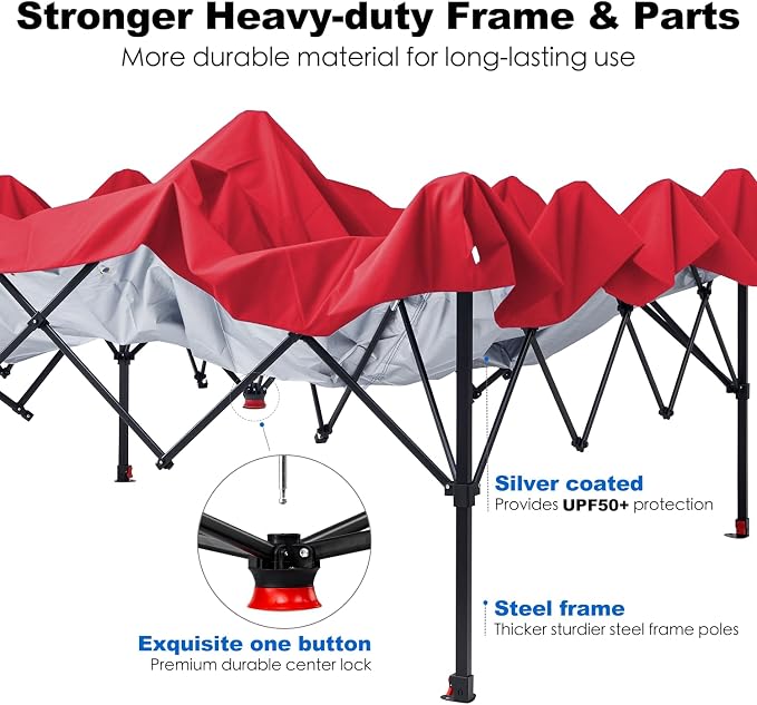 GAFETE 10×10 Pop Up Canopy Tent with 1 Pockets Sidewall, Easy up Sun Shade with One Push Setup, Portable Instant Outdoor Canopy Tent for Events Parties Camping with Carrying Bag (Red, 10x10 FT)