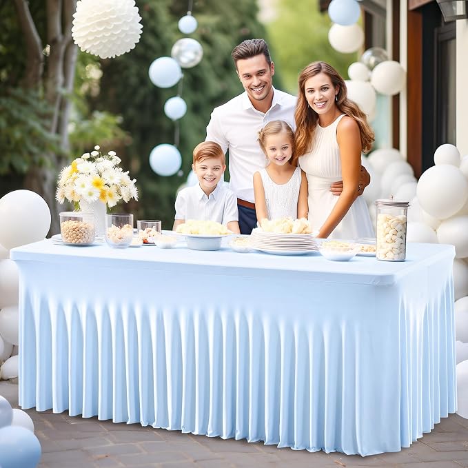 6 Packs Baby Blue Spandex Table Clothes for 6 Foot Rectangle Table, Spandex Table Covers 6FT Stretch Table Skirts Rectangle Tables Wrinkle Free Fitted Table Cover for Event, Wedding, Banquet & Parties
