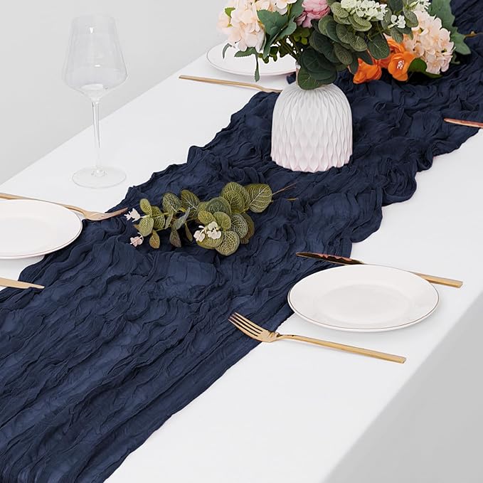 30 Pack Navy Blue Cheesecloth Table Runner 17 x 108 inch Cheese Cloth Table Runners 9ft Blue Table Runner Rustic Romantic Sheer Gauze Runner for Wedding Party Baby Shower Table Decoration