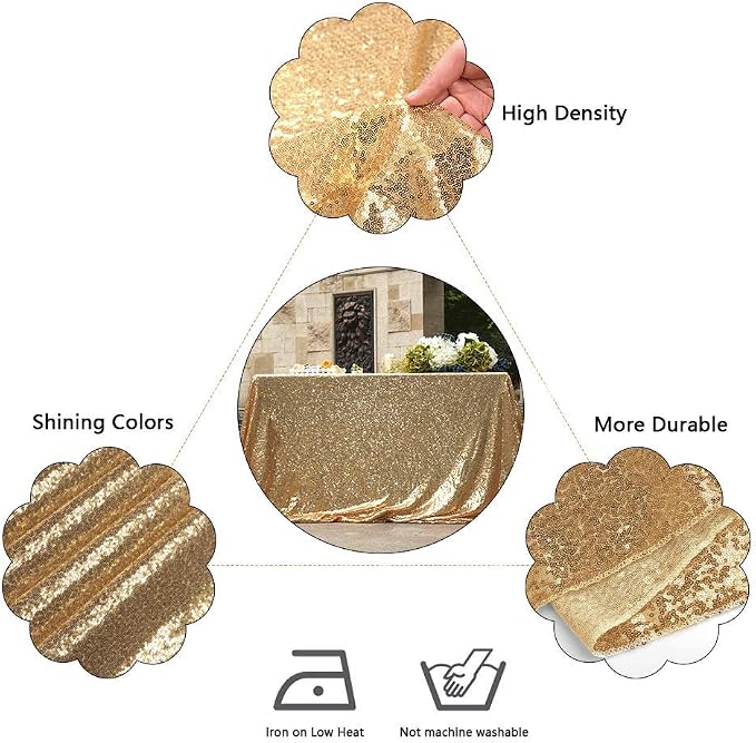 Juya Delight 60" x 102" Light Gold Sequin Tablecloth Rectangle Sparkle Table Cover for Wedding Birthday Party Festival Ceremony Cake Dessert Table