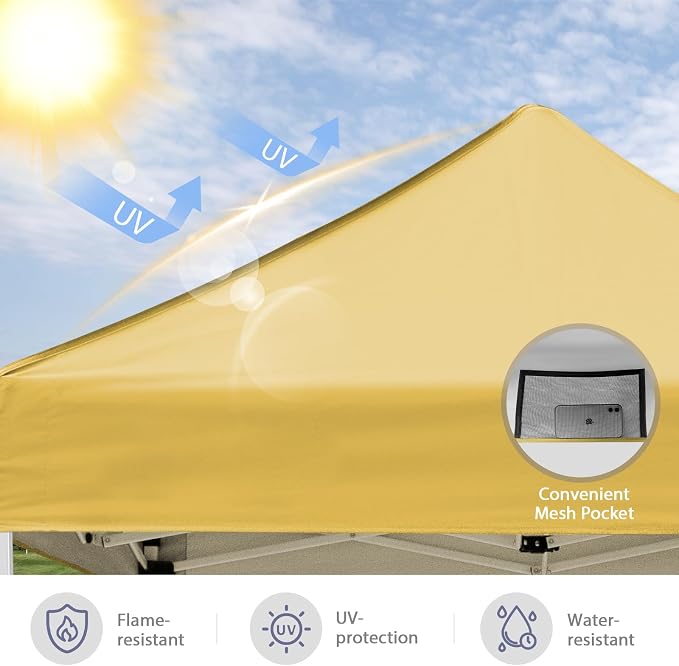 5x5 Pop Up Canopy Tent, Instant Portable Beach Canopy, Outdoor Tent with Carry Bag for Camping, Sports, Tailgating, Events, Beige