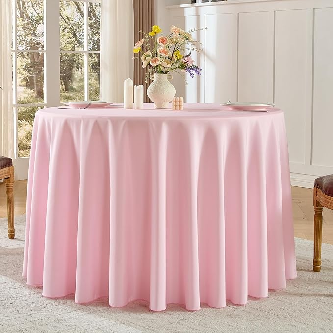 Round Tablecloth 2 Pack 108 Inch Pink Tablecloths Washable Decorative Linen Polyester Table Clothes Cover for Dining Table Banquets Buffet Parties and Wedding