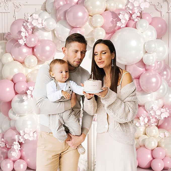 Double Stuffed Pink Balloon Arch Kit 149Pcs Double Stuffed Pearl Pink and White Balloon Arch Kit for Wedding Birthday Bridal Shower Engagement Baby Shower Party Decorations