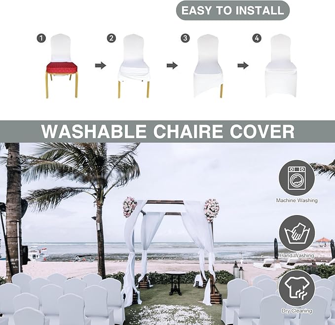 150 PCS Banquet Chair Covers for Wedding Universal Polyester Spandex Chair Cover Stretch Slipcovers for Party Dining Flat-Front Chair (White)
