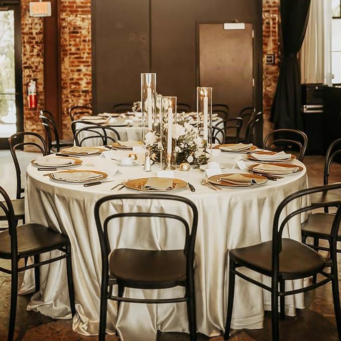 12 Pack Champagne Round Tablecloth, 108 Inch Silky Satin Table Cloth, Bright Silk Tablecloth Smooth Fabric Table Covers Overlay Silky Round Table Decoration for Wedding Party Banquet Birthday