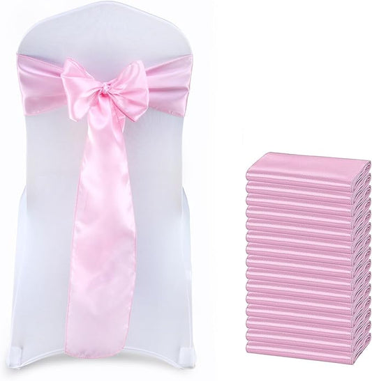 MDS Satin Chair Sashes, 100 Pack, 7”x108” Each, Decorative Chair Bows Ribbon Tie Backs for Wedding Party, Holiday Dinner, Birthday, Reception, Banquet, Hotel & Event Decoration - Deep Pink
