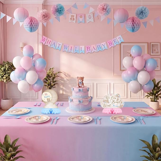 Teddy Bear Gender Reveal Plates and Napkins Set – He or She, What Will It Be – Serves 20, Paper Plates, Napkins – Bear Baby Shower Party Supplies Decorations Tableware for Birthday