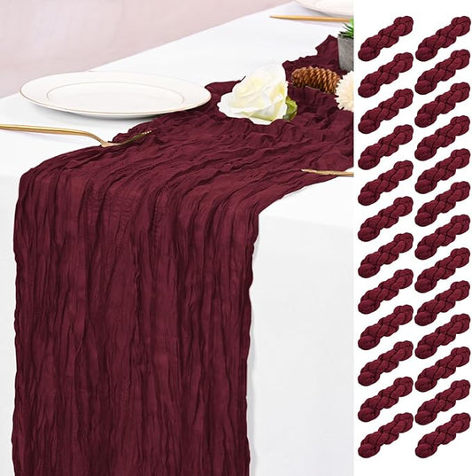 25 Pack Burgundy Table Runners 17 x 108inch Cheesecloth Table Runner Boho Gauze Table Runner Rustic Sheer Fabric Cheese Cloth Table Runners for Wedding Party Bridal Shower Farmhouse Thanksgiving Decor