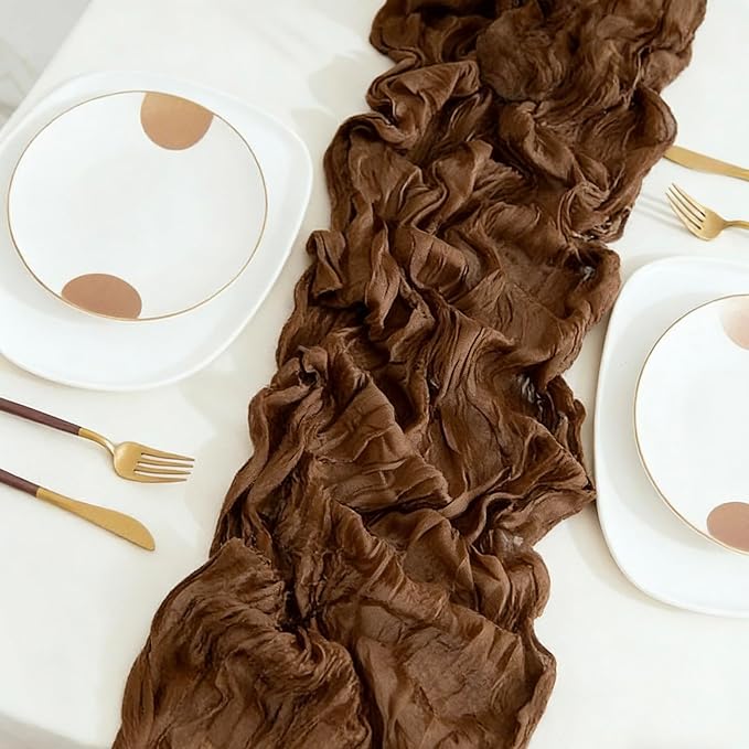 10 Pack Brown Cheesecloth Table Runner 10FT Boho Gauze Fabric Cheese Cloth Table Runners for Wedding ,Party,Baby Shower, Bridal Party, Rustic Farmhouse and Table Decorations