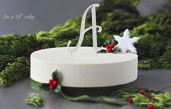LOVENJOY Gift-Boxed 3.3" Sparkly Crystal Rhinestone Letter A Cake Topper Silver