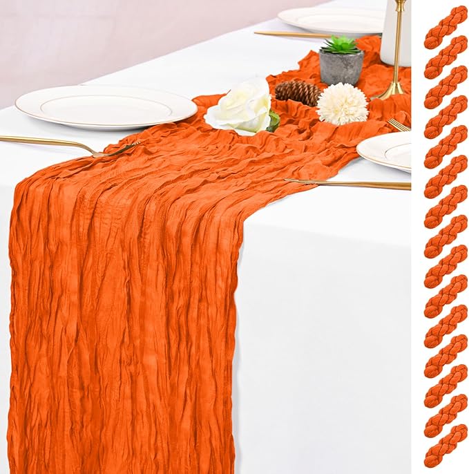 15 Pack Orange Fall Table Runner 17 x 108inch Cheesecloth Table Runner Boho Gauze Table Runners Rustic Sheer Fabric Cheese Cloth Table Runners for Wedding Party Bridal Shower Farmhouse Thanksgiving