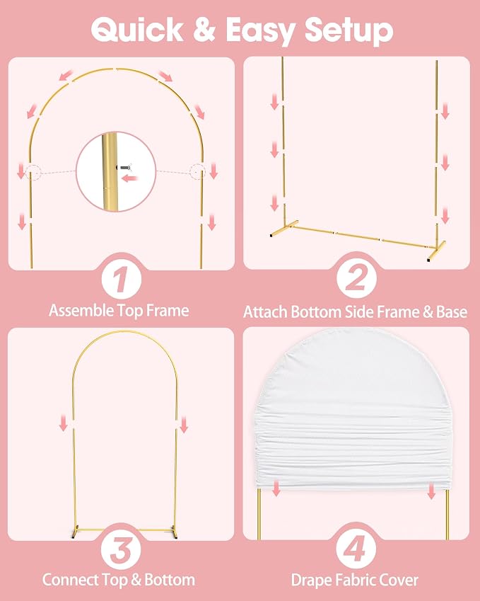 Pureegg Arch Backdrop Stand and Cover Set - 6.6FT Gold Metal Frame with White Fabric Cover, Easy-to-Assemble Wedding Arch Stand for Parties and Celebrations