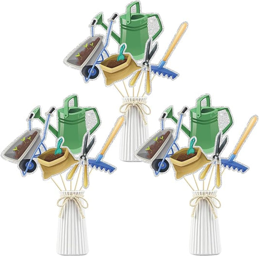 Garden Tool Theme Centerpiece Sticks, Birthday Table Toppers,Gardening Tool Summer Birthday Party Decorations Gardener Retirement Centerpieces for Table Supplies.Set of 15