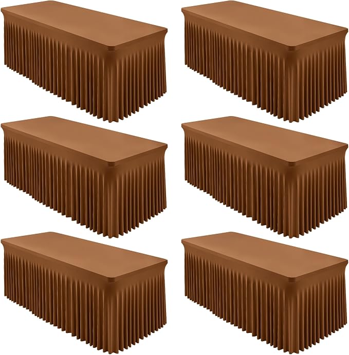 Shillance 6 Packs Brown Spandex Tableclothes for 6 Foot Rectangle Table, Spandex Table Covers 6FT Stretch Table Skirts Wrinkle Free Fitted Table Cloth for Event, Wedding, Banquet & Parties