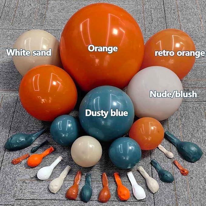 Dusty Blue Orange Balloon Arch Kit Double Stuffed Burnt Orange Blush White Sand Balloon Garland with Dark Teal Latex for Boho Baby Shower Birthday Bridal Wedding Party Decor