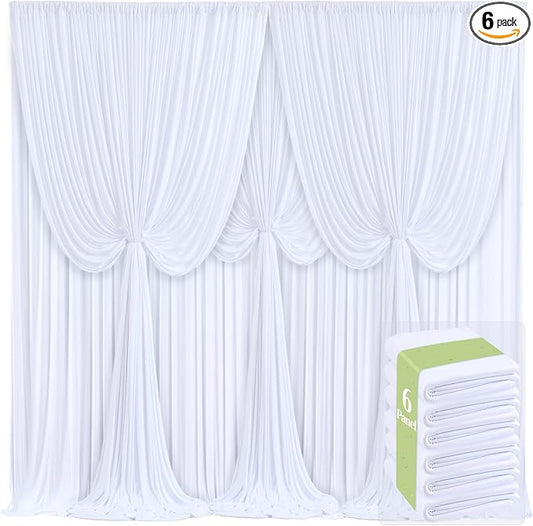 6 Panels White Backdrop Curtains for Wedding Party Wrinkle Free Backdrops Curtain Drapes Fabric Decorations Photo Back Drop Cloth for Baby Shower Photography Stage Reception 30ft(W) x 12ft(H)
