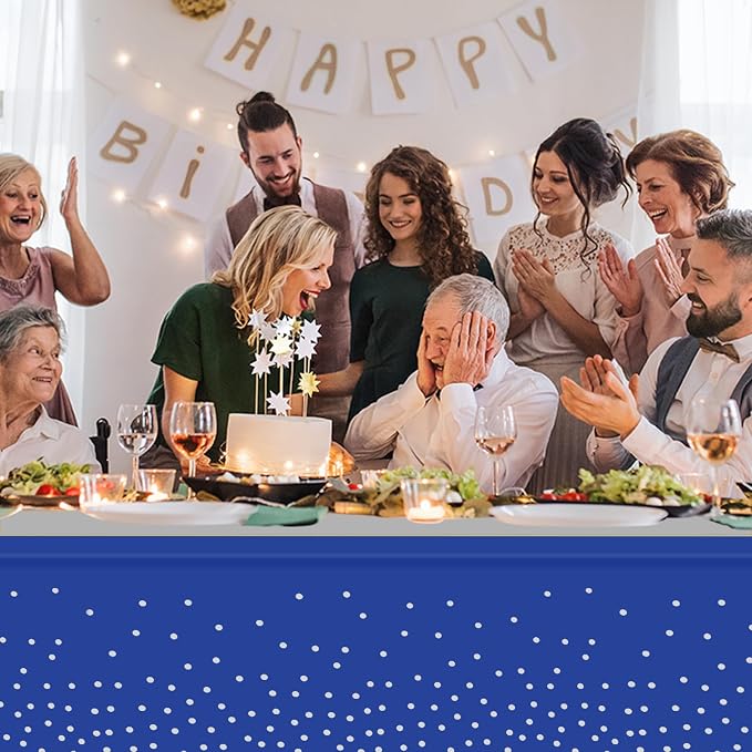 24 Pack Blue and Silver Tablecloth and Table Runner Party Decorations, Blue and Silver Plastic Disposable Tablecloth and Satin Table Runner for Wedding Birthday Bridal Graduation Anniversary Party