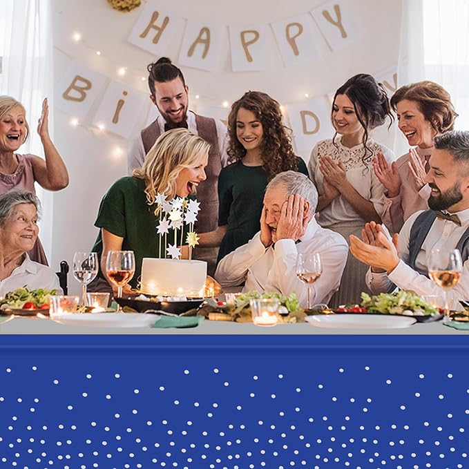 12 Pack Blue and Silver Tablecloth and Table Runner Party Decorations, Blue and Silver Plastic Disposable Tablecloth and Satin Table Runner for Wedding Birthday Bridal Graduation Anniversary Party