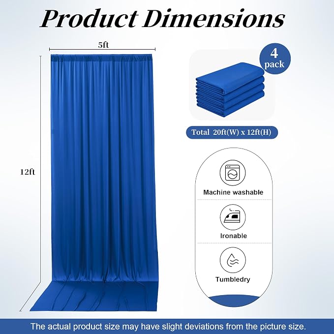 20ft x 12ft Wrinkle Free Royal Blue Backdrop Curtains for Parties, Royal Blue Photo Backdrop Drapes 12FT Long Silky Back Drop Cloth for Wedding Birthday Photography Background Decor