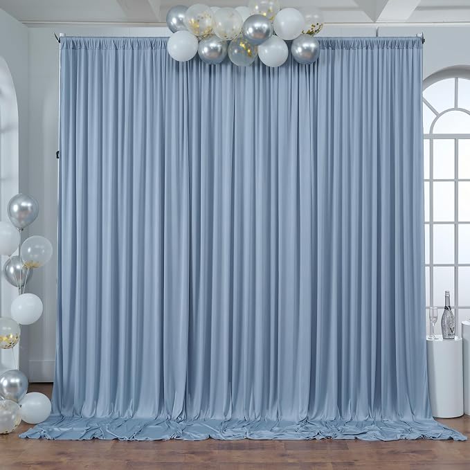 30ft x 10ft Wrinkle Free Dusty Blue Backdrop Curtain for Parties, 6 Panels 5x10ft Silky Polyester Backdrop Drapes Photo Back Drop Cloth for Wedding Birthday Baby Shower Photography Background