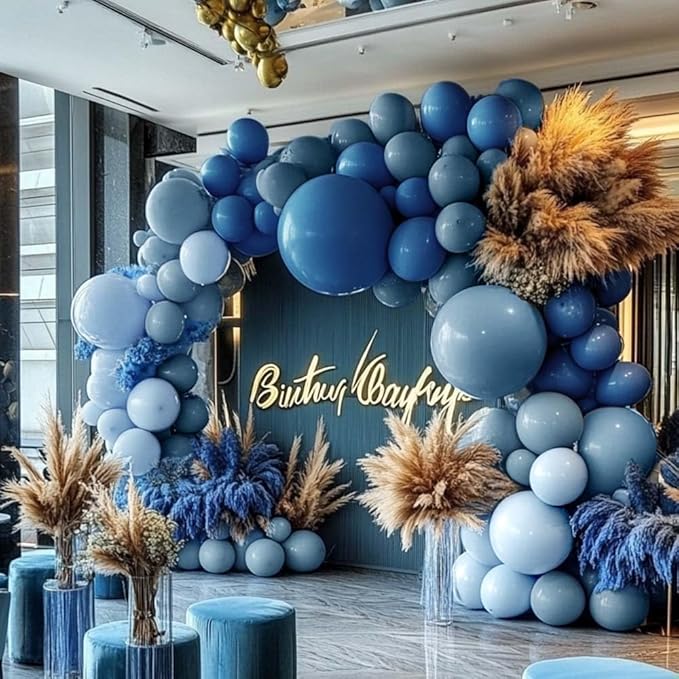Dusty Blue Balloon Arch Double Stuffed Light Dark Blue Balloons Different Size Blueberry Balloon Garland Kit for Baby Shower Birthday Wedding Bridal Graduation Party Decorations