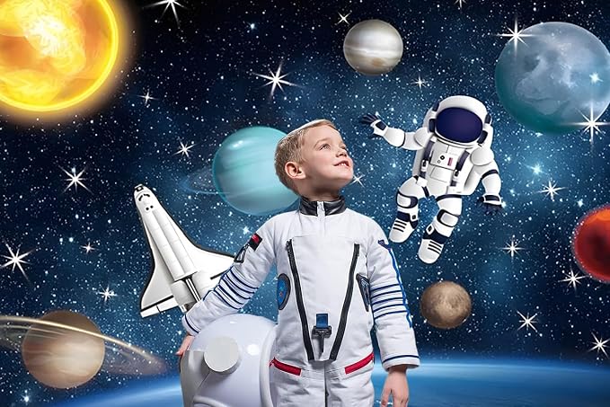5x4FT Space Backdrop Universe Outer Space Planet Star Galaxy Astronaut Rocket Photography Background Kids Boys Girls Birthday Party Decorations Banner Photo Booth Props