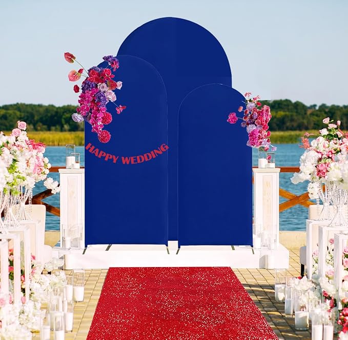 HAINARverS Set of 3 Wedding Arch Cover 6FT,6.6FT,7.2FT Spandex Fitted Stretchy Arch Stand Covers,2 Sided Round Top Chiara Backdrop Cover for Birthday Party Banquet Arch Decoration(Royal Blue)