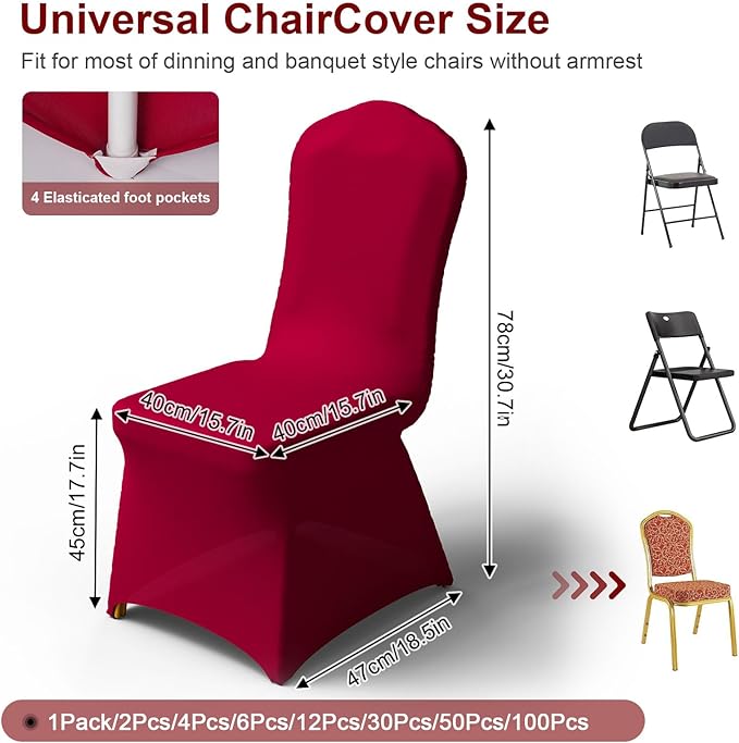 Trlyc 30 Pcs Spandex Chair Covers for Dining Chairs Stretch Polyester Dining Chairs Slipcovers for Wedding Party Decor Banquet Flat-Front Chair Cover (Burgundy)