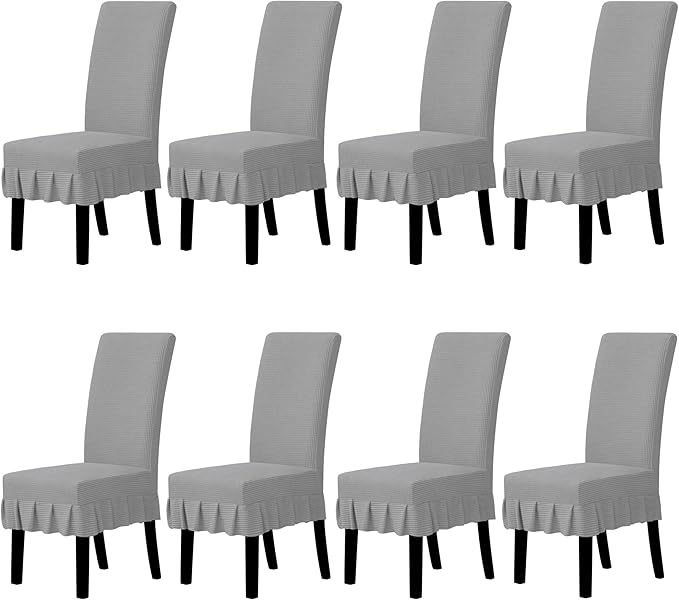 Easy-Going Dining Chair Covers Stretch Parsons Chair Slipcover with Skirt Chair Covers for Dining Room Restaurant Banquet (8 PCS, Light Gray)