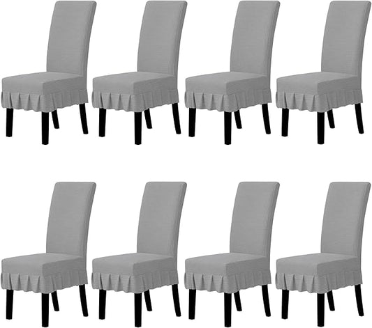 Easy-Going Dining Chair Covers Stretch Parsons Chair Slipcover with Skirt Chair Covers for Dining Room Restaurant Banquet (8 PCS, Light Gray)