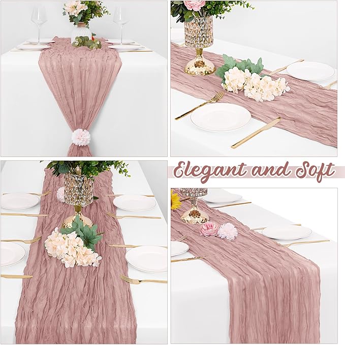 16 Pack Dusty Pink Cheesecloth Table Runners 20x120 Inch Gauze Table Runner Cheese Cloth 10FT Pink Table Runner Rustic Sheer Runner for Wedding Birthday Party Baby Shower Table Decor