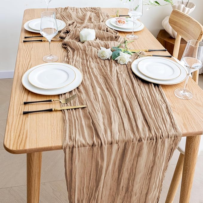 Wokceer Cheesecloth Table Runner 2Pack 10FT Nude Brown Boho Gauze Cheese Cloth Table Runner for Party Long Rustic Sheer Table Runners for Baby Bridal Shower Wedding Easter Table Decor