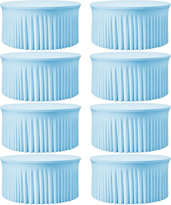 6FT Baby Blue Round Spandex Tablecloth 8 Pack – Stretch Fitted Table Cover for 72 Inch Round Table, Wrinkle Free Elastic Tablecloth for Baby Shower, Birthday Party, Wedding Reception, Event