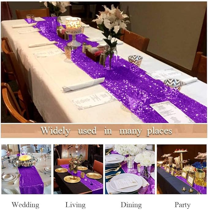 ShinyBeauty 2-Pack Royal Purple Table Runners 12x108 Inch - Premium Sequins Wedding, Fall & Holiday Decor | Long Runner for Banquet, Round Tables, Christmas, Thanksgiving, Easter Events
