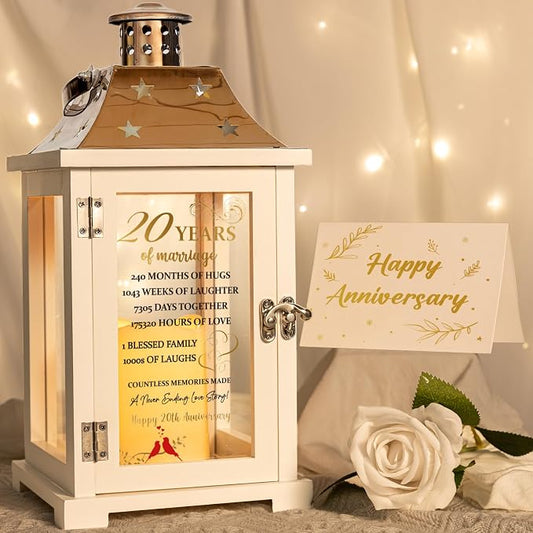 20th Wedding Anniversary Lantern, Happy 20 Years Anniversary Ideas Gift for Parents Couple Friends, Unique Marriage Keepsake Decorations for Wife Husband Him Her
