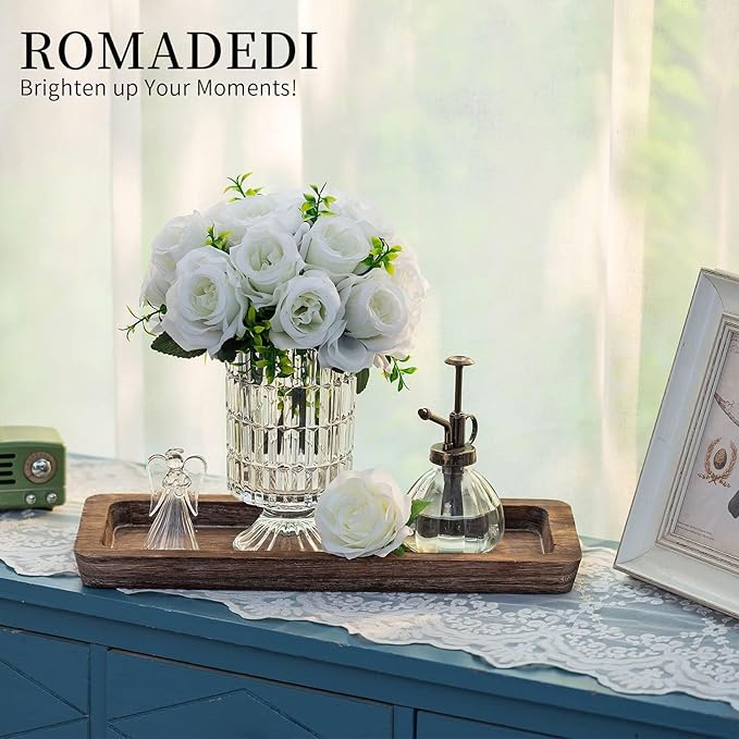 Romadedi Wooden Decorative Tray Candle Holder - Wood Long Narrow Tray Home Decor Small Rustic Centerpieces Trays for Coffee Table Dining Room Kitchen