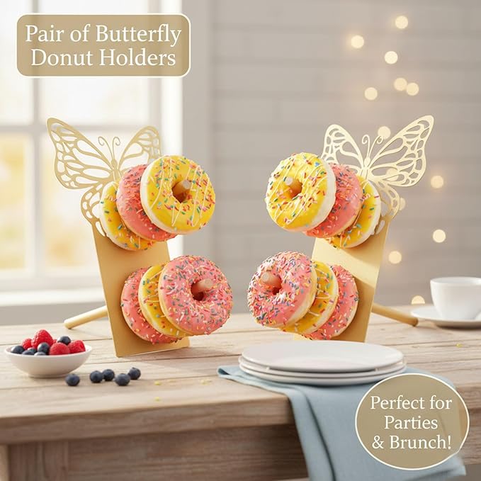 AIM & GGKK Gold Butterfly Donut Stand Display Wall,Metal Donut Holder Stand for Party Dessert Table,Donuts Board for Weddings Birthday Baby Shower,Bagel Holder Donuts Bar Display Decor
