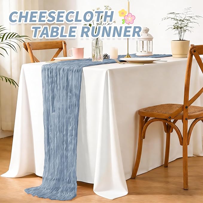 6 Pack Dusty Blue Table Runner, Cheesecloth Table Runner Long Romantic Semi Sheer Rustic Boho Gauze Table Runners for Wedding Bridal Shower Birthday Party Decorations(17.7×108 Inch)