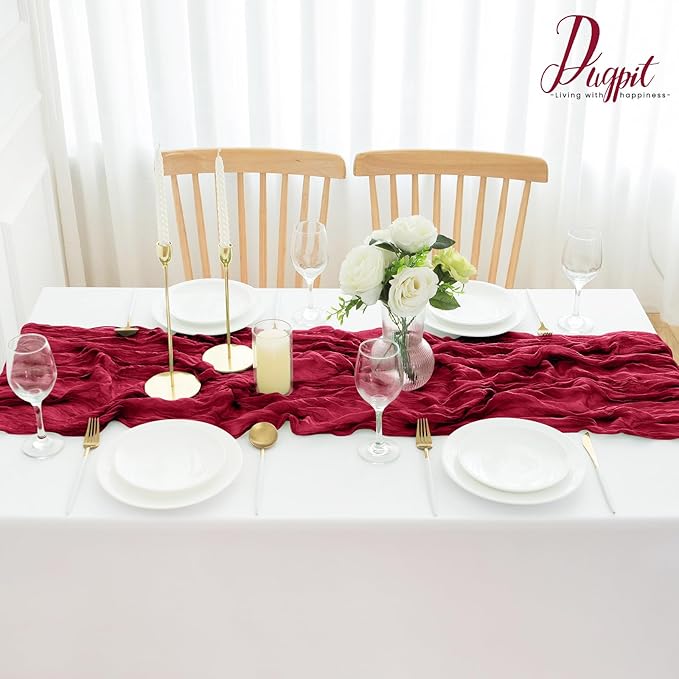 16Pack Burgundy Table Runner 10FT Burgundy Cheesecloth Table Runner 35x120Inch Long Boho Table Runners Rustic Gauze Table Runners for Party Wedding Bridal Shower Baby Shower Decorations
